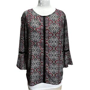 Blue Rain Francesca’s Long Sleeve Mosaic Blouse Ties In Back Women’s Size Large‎